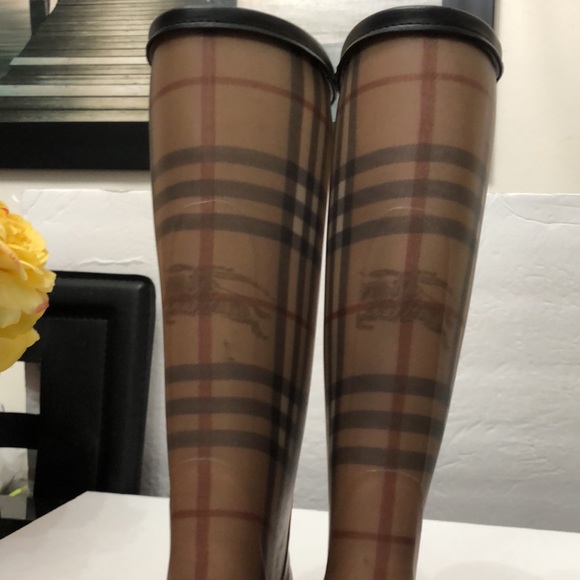 BURBERRY BROWN CHECK RUBBER RAIN BOOTS WOMENS SIZE 36 - Picture 5 of 14